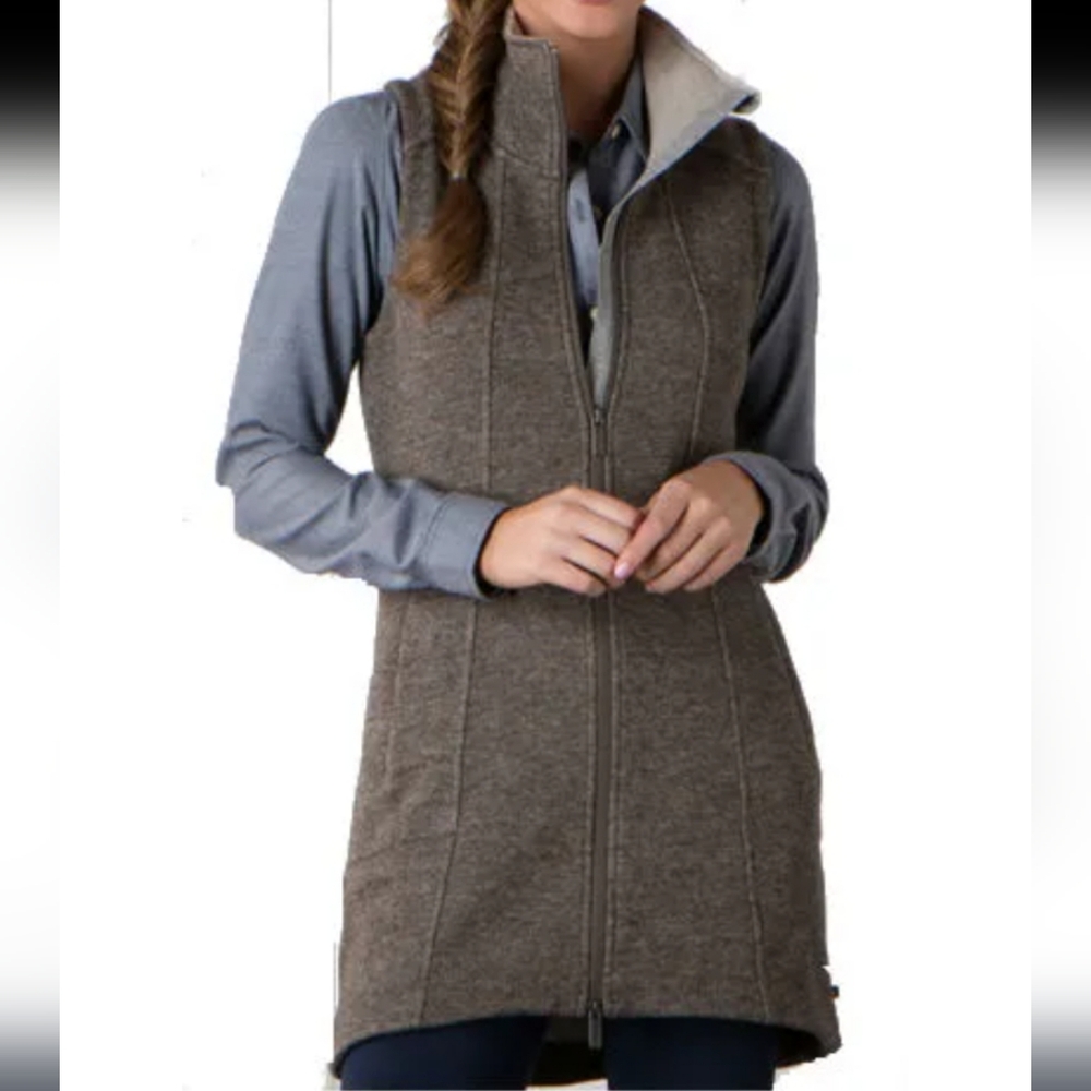Toad&Co Brown Long Quilted Vest with Light Cream Lining
